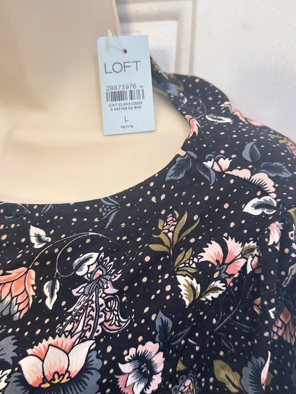 LOFT Black Long-Sleeve Floral Shift Dress with Pink & Olive Accents - Picture 2 of 2